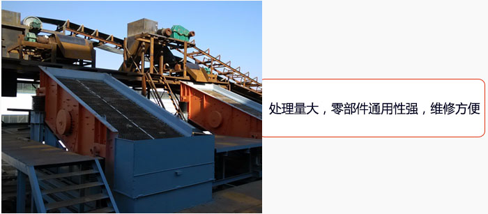 圓振動(dòng)篩處理量大，零部件通用性強(qiáng)，維修方便。