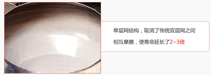 單層網(wǎng)結(jié)構(gòu)，取消了傳統(tǒng)雙層網(wǎng)之間相互摩擦，使壽命延長了2~3倍