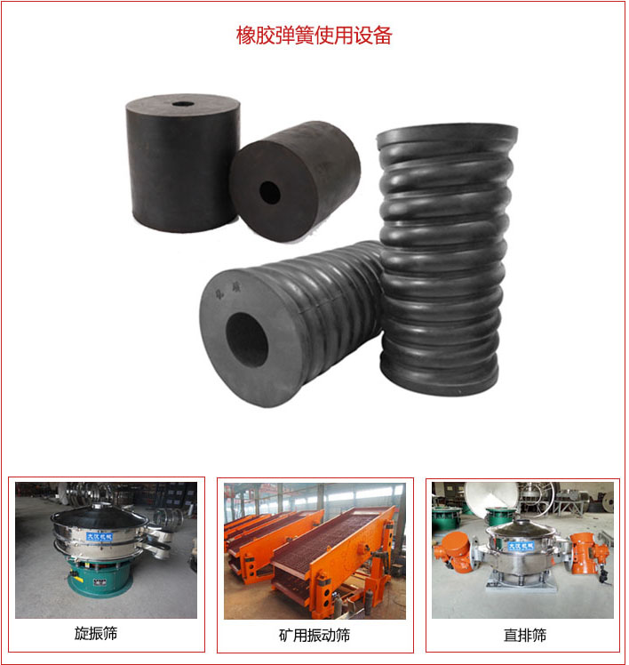 橡膠彈簧適用設(shè)備：旋振篩，礦用振動篩，直排篩等