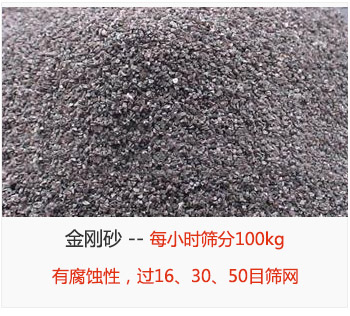 篩分金剛砂每小時(shí)100kg，有腐蝕性，過16、30、50目篩網(wǎng)