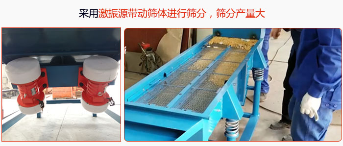 采用激振源帶動篩體進行篩分，篩分產(chǎn)量大。