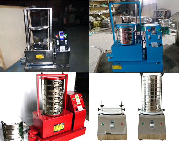 三種不同類型的試驗篩，區(qū)別控制臺在下部或在右側(cè)。材質(zhì)為不銹鋼和碳鋼兩種，碳鋼材質(zhì)做了噴漆有：紅色和藍(lán)色兩種。