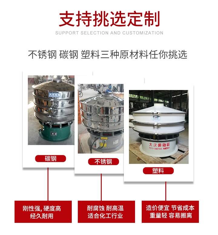 旋振篩可配置一到四層的篩網(wǎng)。旋振篩的篩分效率高，篩分精度高，篩分率高達96%。