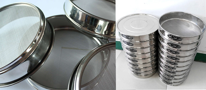 標(biāo)準(zhǔn)土壤篩，篩框與篩網(wǎng)展示圖。